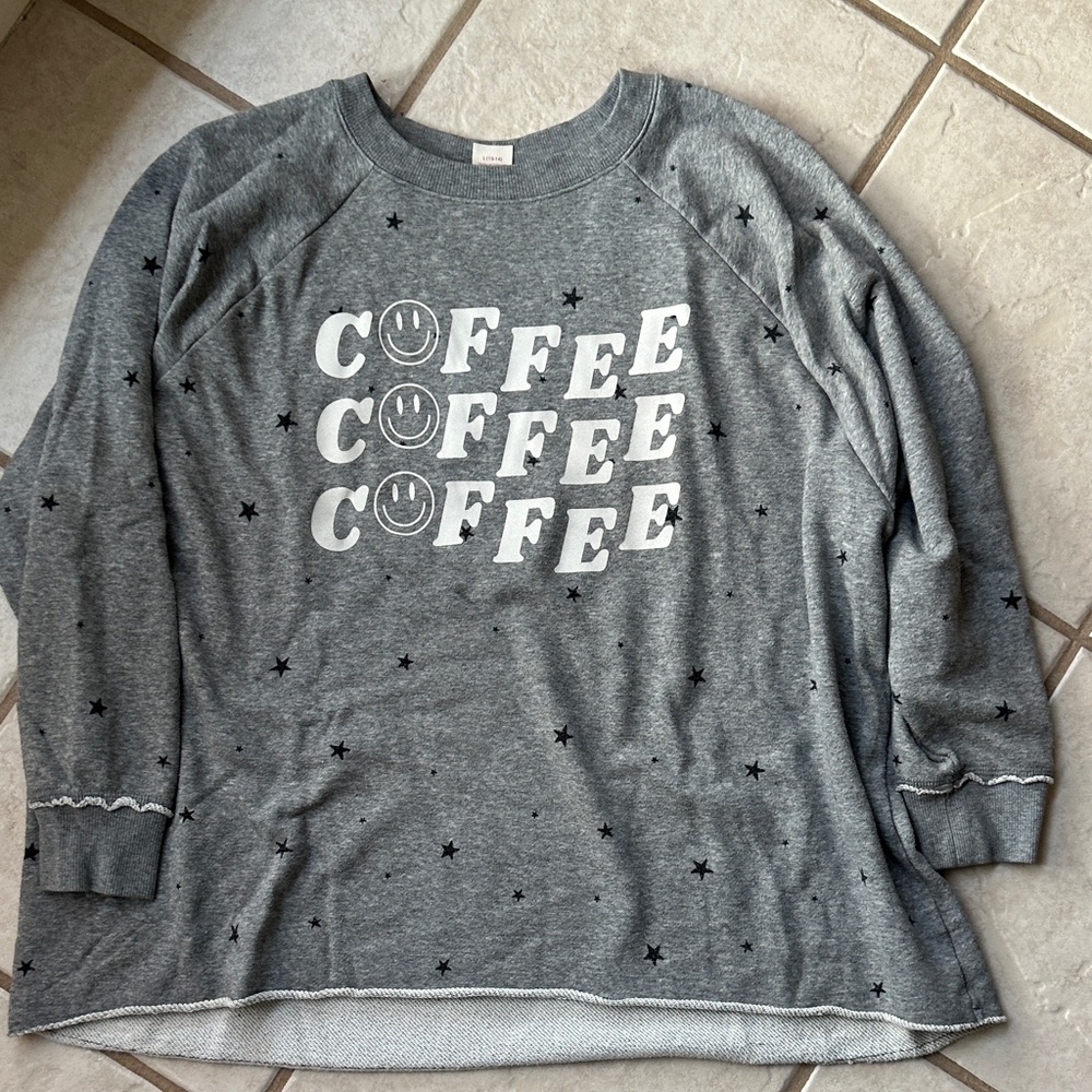Secret Treasures Gray Coffee Sweatshirt with Star Accents